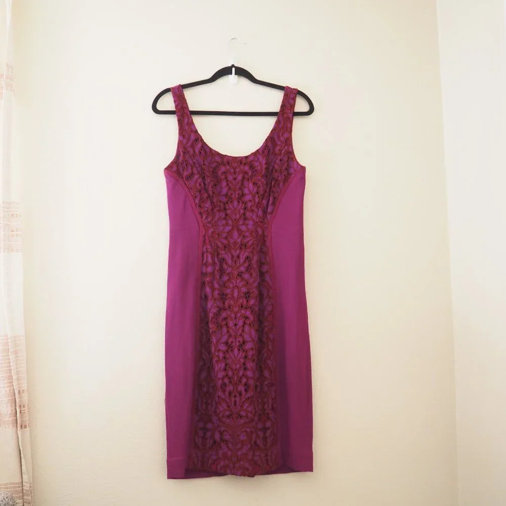 Diane Von Furstenberg Geovana Purple Amethyst Sleeveless Lace Panel Sheath Dress - Picture 4 of 12